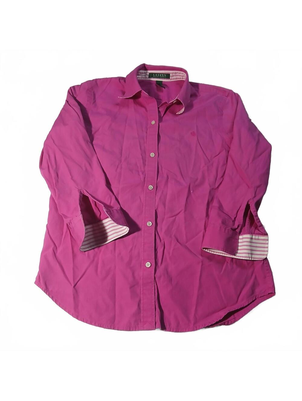 Lauren Ralph Lauren Pink Button Up Shirt Striped Cuffs Preppy Office Top XS